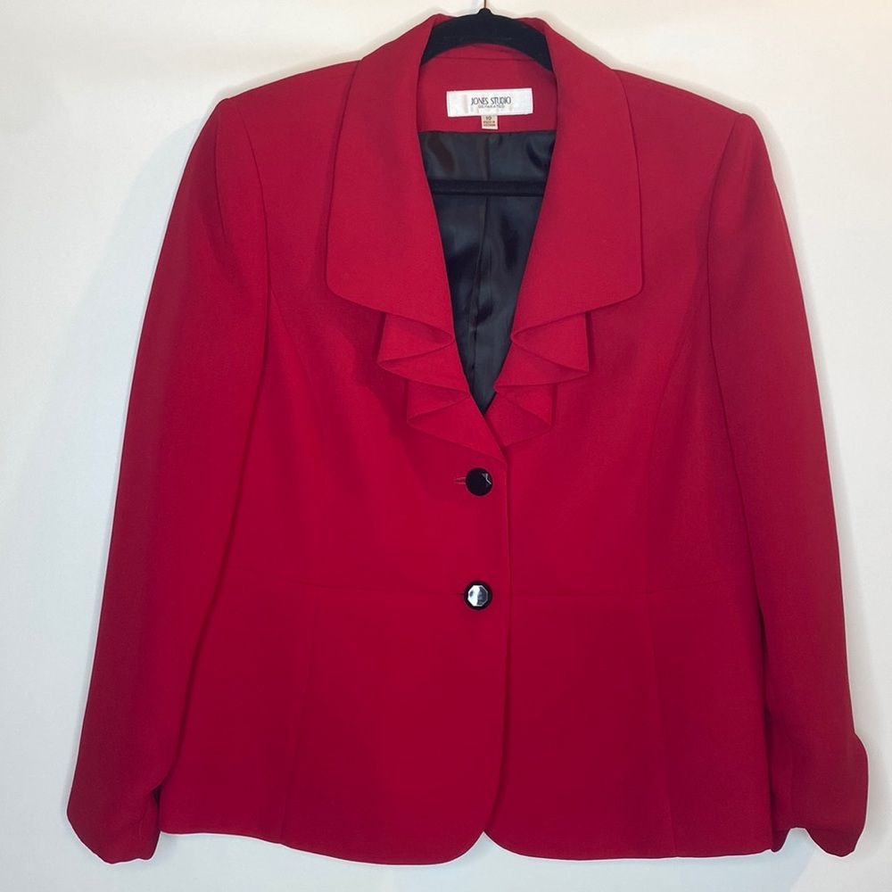 Jones Studio Red Ruffled Blazer Jacket with Shoulder Pads